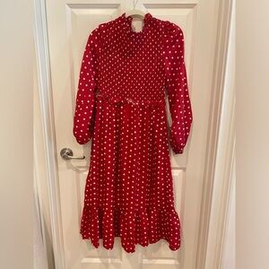 Buru smocked red polka dot dress, size Small
